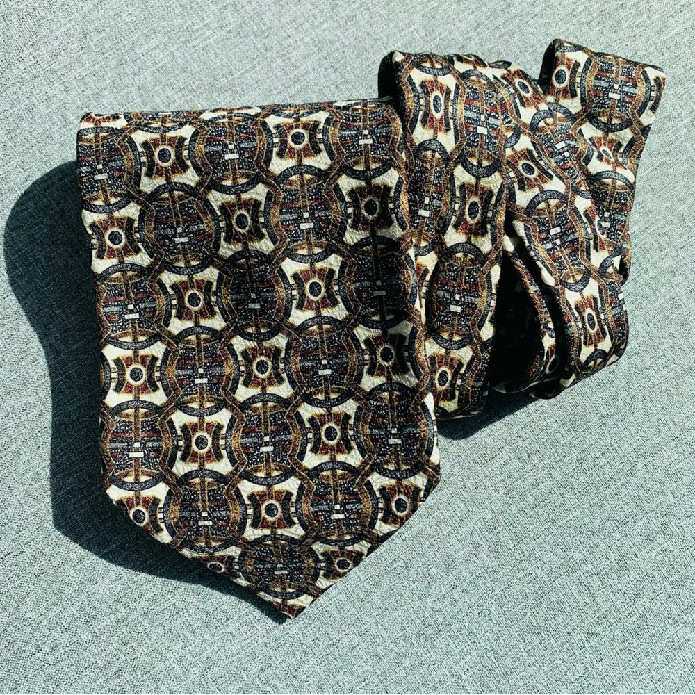 100% Silk Tie Necktie Copper Navy Cream Geometric Pravia Italy Formal Wedding